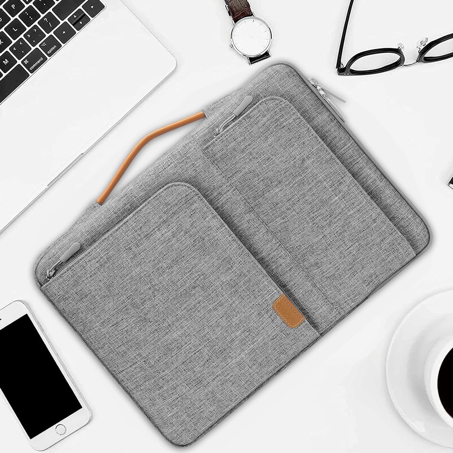MOSISO 360 Protective Laptop Sleeve Compatible with MacBook Air/Pro, 13-13.3 inch Notebook,Compatible with MacBook Pro 14 inch 2023-2021 M2 M1, Side Open Bag with 2 Accessory Pockets&Handle&Belt, Gray iMosiso