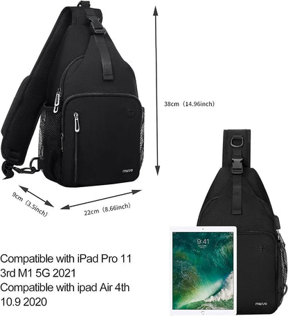 MOSISO Sling Backpack Bag, Crossbody Shoulder Bag Travel Hiking Daypack Chest Bag with Front Square Pocket&USB Charging Port,Black iMosiso