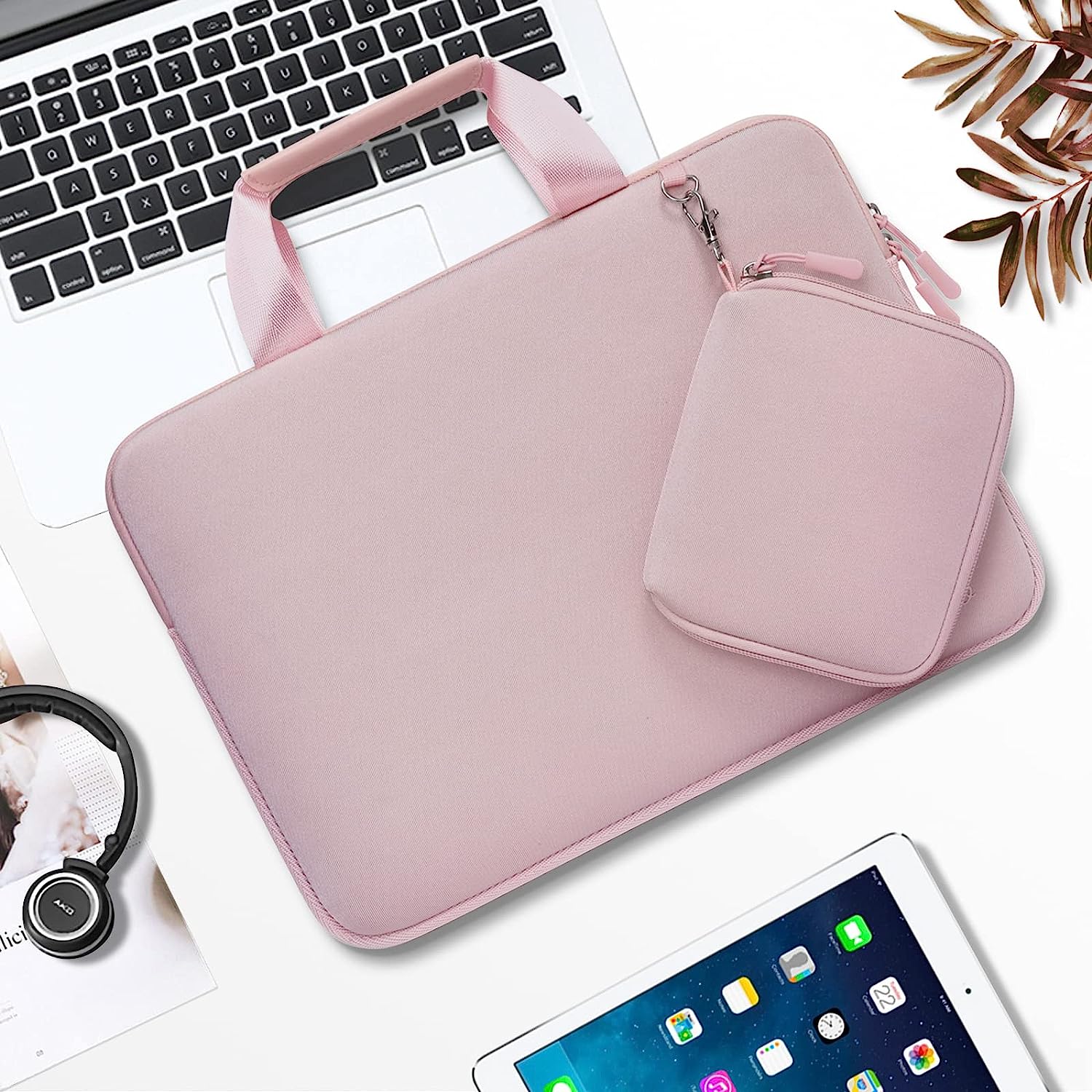 MOSISO Laptop Sleeve Compatible with MacBook Air/Pro, 13-13.3 inch Notebook, Compatible with MacBook Pro 14 inch 2023-2021 A2779 M2 A2442 M1, Neoprene Briefcase Bag with Detachable Small Case, Pink iMosiso