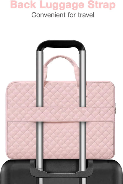 MOSISO 360 Protective Laptop Sleeve Compatible with MacBook Air/Pro, 13-13.3 inch Notebook,Compatible with MacBook Pro 14 inch 2023-2021 M2 M1, Square Quilted Bag with 2 Pockets&Handle&Belt,Chalk Pink iMosiso