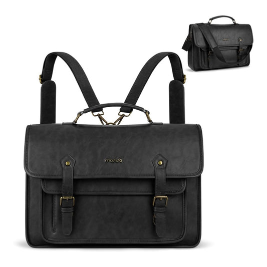 MOSISO 3-in-1 Convertible Vintage PU Leather Laptop Bag, Multi-Pocket Waterproof Briefcase Messenger Backpack, Fits 15.6–17.3 Inch MacBook HP Dell Lenovo Notebook