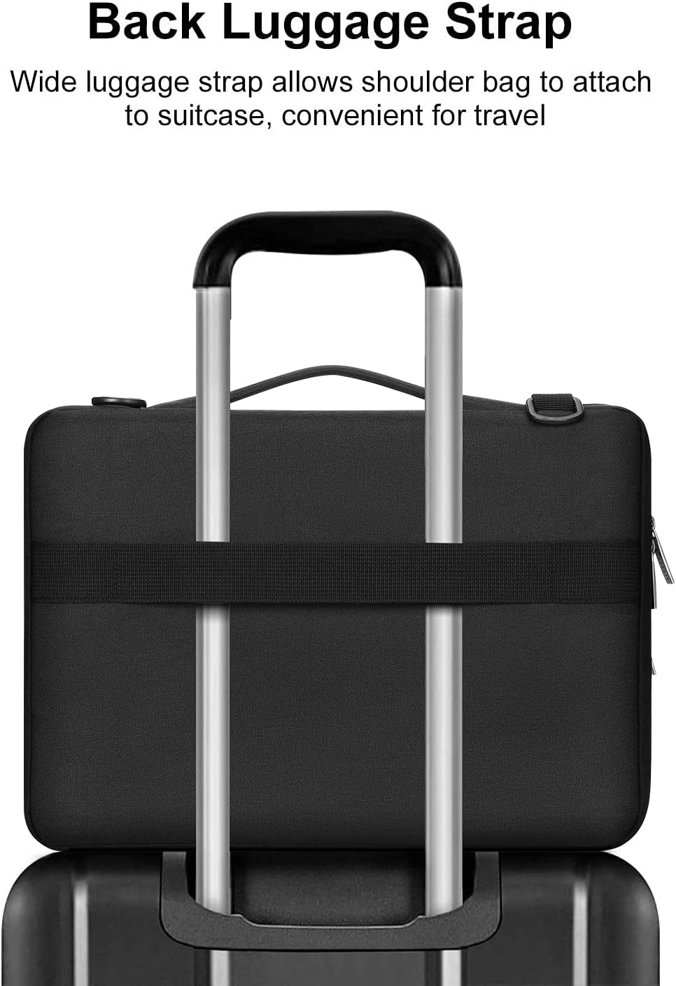 MOSISO 360 Protective Laptop Shoulder Bag Compatible with MacBook Air 15 M2 A2941 2023/Pro 16 A2780 A2485 A2141, 15-15.6 inch Notebook with Belt & 1 Raised and 2 Horizontal Parallel Pockets, Black