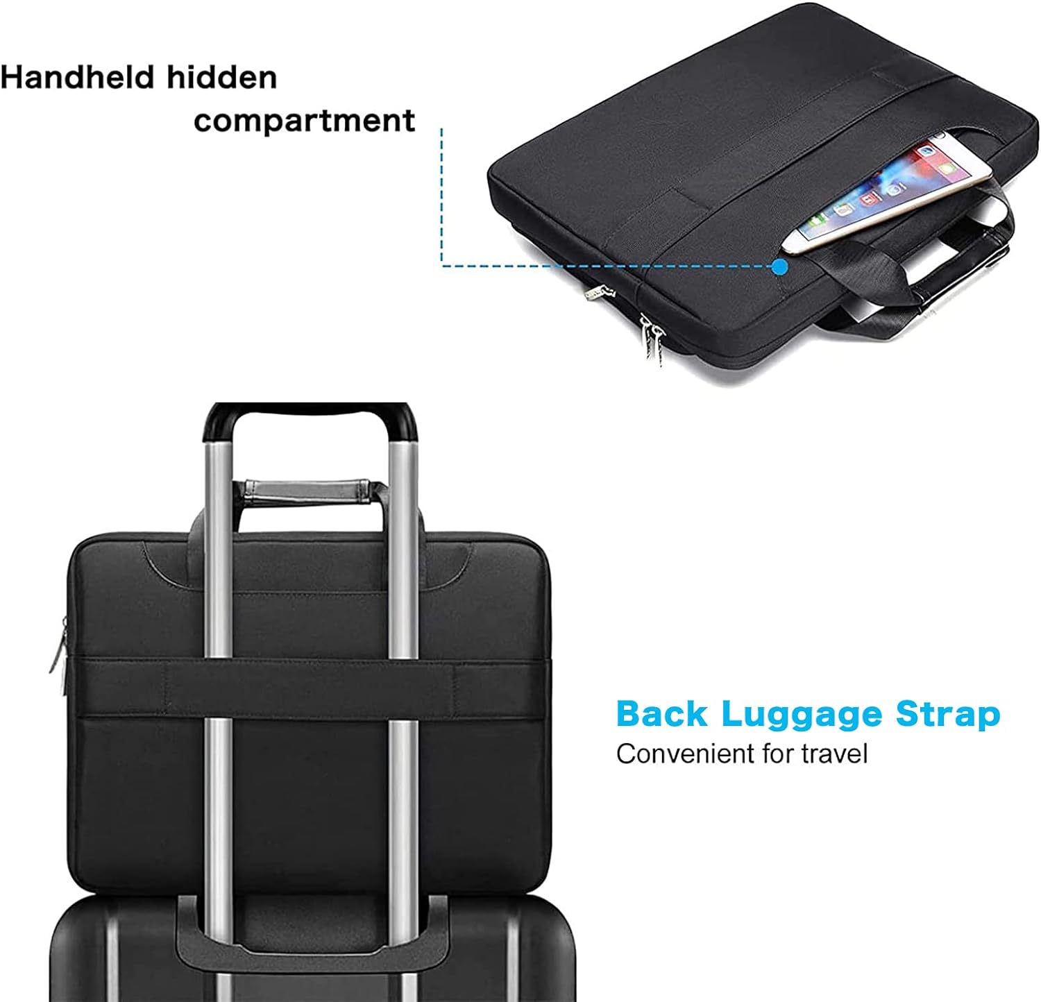 MOSISO Laptop Shoulder Messenger Bag Compatible with MacBook Air/Pro, 13-13.3 inch Notebook, Compatible with MacBook Pro 14 inch, Polyester Briefcase Sleeve with 4 Front Zipper Pockets & Belt,Black iMosiso