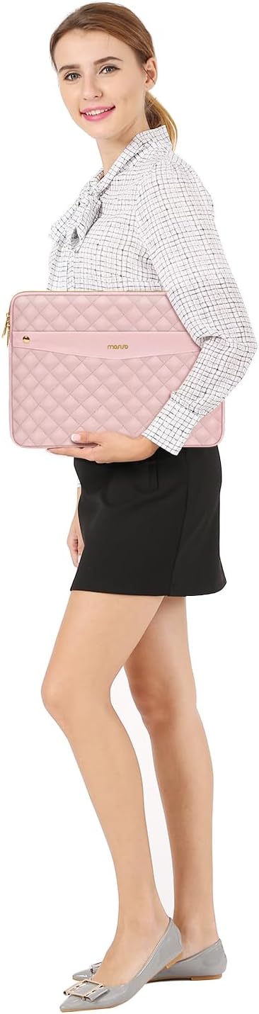 MOSISO Laptop Sleeve Compatible with MacBook Air/Pro, 13-13.3 inch Notebook,Compatible with MacBook Pro 14 inch 2023-2021 A2779 M2 A2442 M1, Square Quilted Polyester Horizontal Carrying Bag,Chalk Pink iMosiso