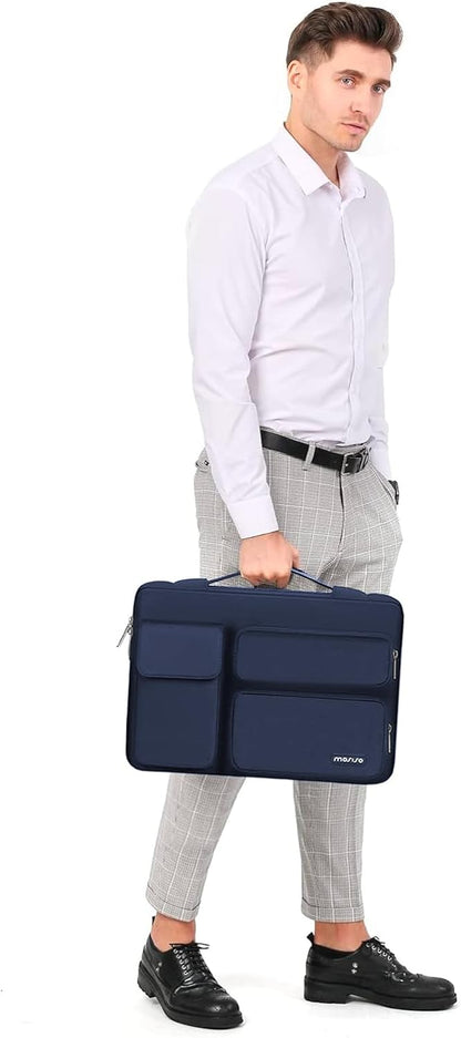 MOSISO 360 Protective Laptop Sleeve Compatible with MacBook Pro 16 inch 2024-2019 M3 A2991 M2 A2780 M1 A2485 A2141, 15-15.6 inch Notebook, Side Open Bag with 2 Raised&1 Flapover Pockets, Navy Blue iMosiso