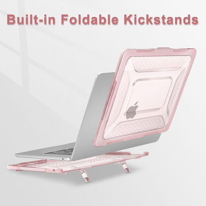 MOSISO Compatible with MacBook Air 15 inch Case 2025 2024 2023 M4 A3241 M3 A3114 M2 A2941, Honeycomb Shockproof Heavy Duty TPU Bumper Plastic Hard Case with Fold Kickstand&Keyboard Cover, Pink