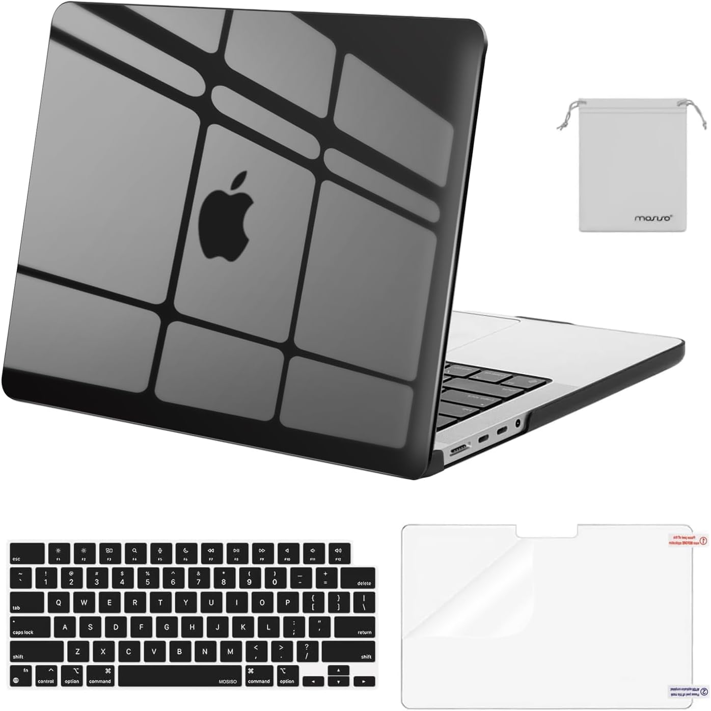 MOSISO Compatible with MacBook Pro 14 inch Case 2025 2024 2023 2022 2021 M4 M3 M2 M1 A3112 A3185 A3401 A2918 A2992 A2779 A2442, Plastic Hard Shell&Keyboard Cover&Screen Film&Pouch, Transparent