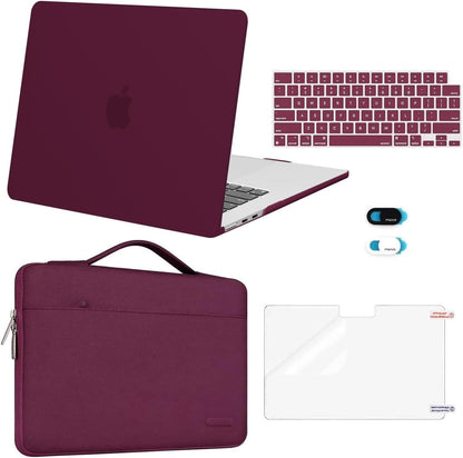MOSISO 5‑in‑1 Hard‑Shell & Carry‑Sleeve Kit for MacBook Air 15(A3448/A3241/A3114/A2941), Keyboard‑Cover, Screen‑Film & Webcam‑Cover