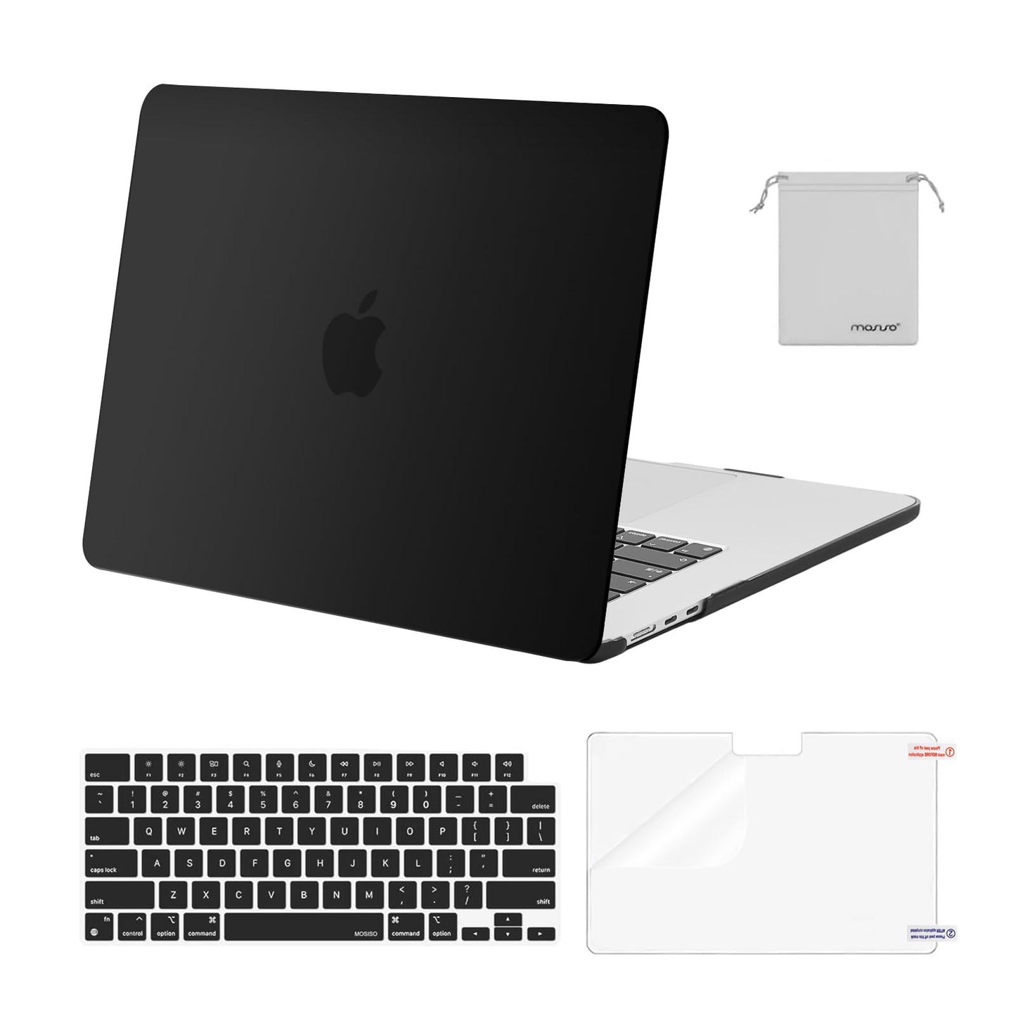 MOSISO Compatible with MacBook Air 15 inch Case M4 M3 M2 2025 2024 2023 Release A3241 A3114 A2941 with Touch ID, Plastic Hard Shell Case&Keyboard Cover&Screen Protector&Storage Bag, Crystal Clear