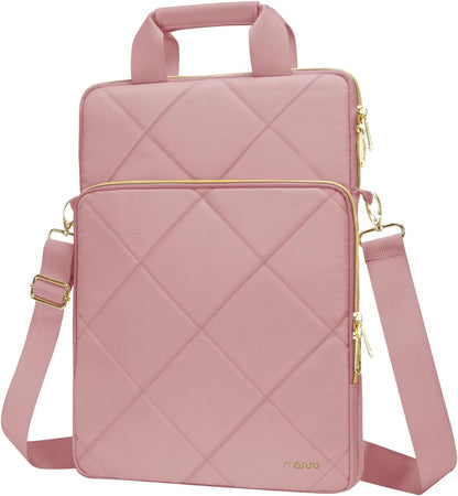 MOSISO Vertical Laptop Bag,Computer Bags,Rhombus Quilted Laptop Shoulder Bag with Trolley Sleeve&Pocket&Handle