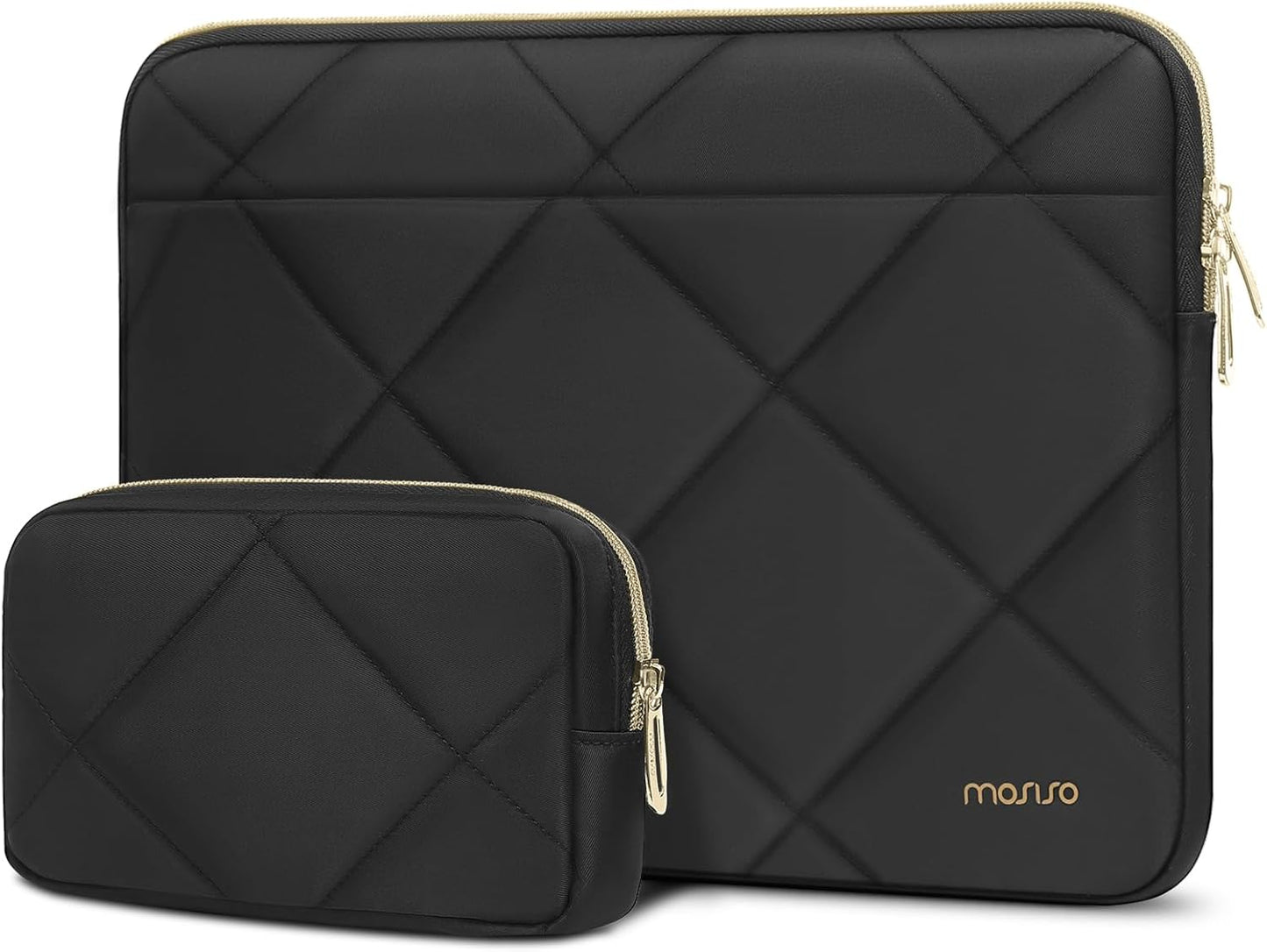 MOSISO 13-14 inch Laptop Case, 13.3 inch Laptop Sleeve Compatible with MacBook Neo/Air 13.6/Pro 13/Pro 14, HP Dell ASUS Lenovo, Rhombus Quilted Horizontal Bag with Small Case, Black