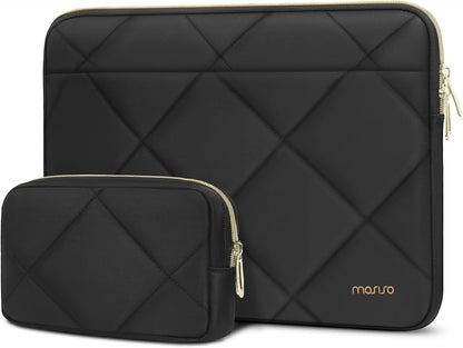 MOSISO 13-14 inch Laptop Case, 13.3 inch Laptop Sleeve Compatible with MacBook Neo/Air 13.6/Pro 13/Pro 14, HP Dell ASUS Lenovo, Rhombus Quilted Horizontal Bag with Small Case, Black