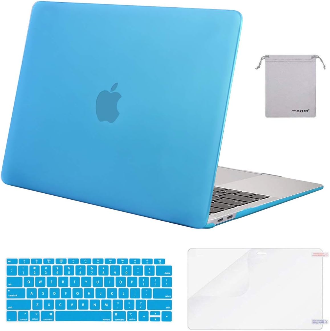 MOSISO Compatible with MacBook Air 13 inch Case M1 Chip 2021-2018 Release A2337 A2179 A1932, Plastic Hard Shell&Keyboard Cover&Screen Film&Storage Bag for MacBook Air 13.3 inch Case, Crystal Midnight