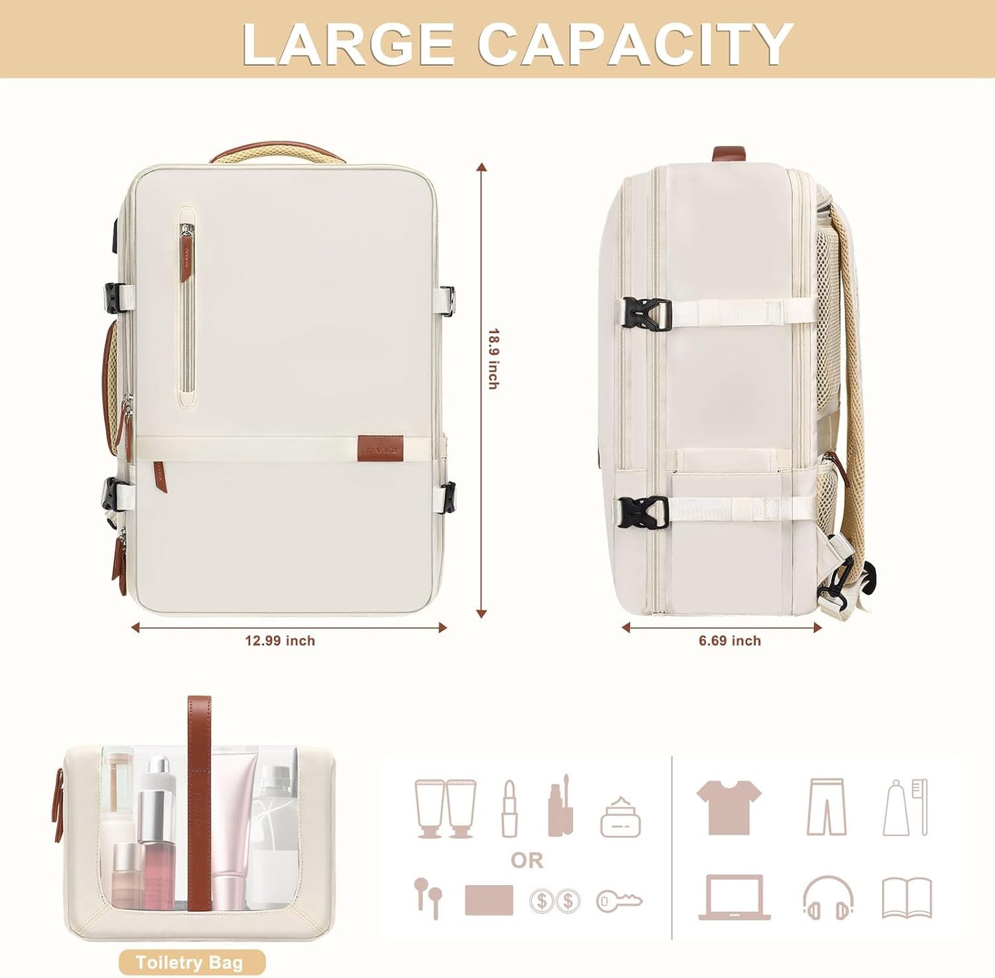MOSISO Travel Backpack, 40L Carry on Laptop Backpack, 17-17.3 inch Airline Approved Luggage Bag with USB Port&Hidden Shoulder Strap, Casual Daypack with Toiletry Bag&Shoe Pocket