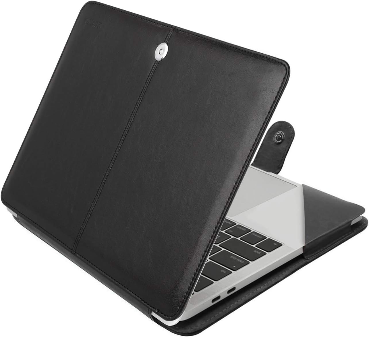 MOSISO Compatible with MacBook Air 15 inch M4 A3241 M3 A3114 M2 A2941 2025 2024 2023/ Pro 15 Case A1990 A1707 2019-2016, PU Leather Portfolio Protective Stand Cover Sleeve with Clear Strip