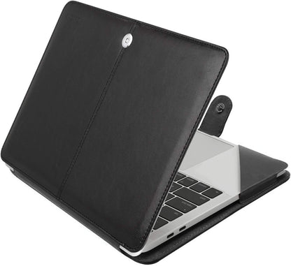 MOSISO Compatible with MacBook Air 15 inch M5-M2 A3241 A3114 A2941 2026-2023/ Pro 15 Case A1990 A1707 2019-2016, PU Leather Portfolio Protective Stand Cover Sleeve with Clear Strip