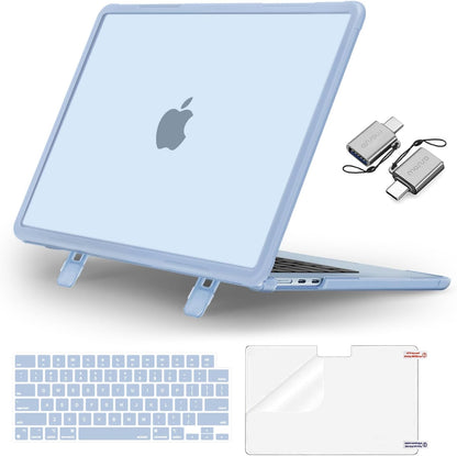 MOSISO 4 in 1 Matte Shock Resistant Hard Case Compatible with MacBook Air 15 Inch M5-M2 2023-2026 A3448 A3241 A3114 A2941, Foldable Kickstand Protective Cover With Keyboard Cover Screen Film USB-C Adapters, Multi Colors Available