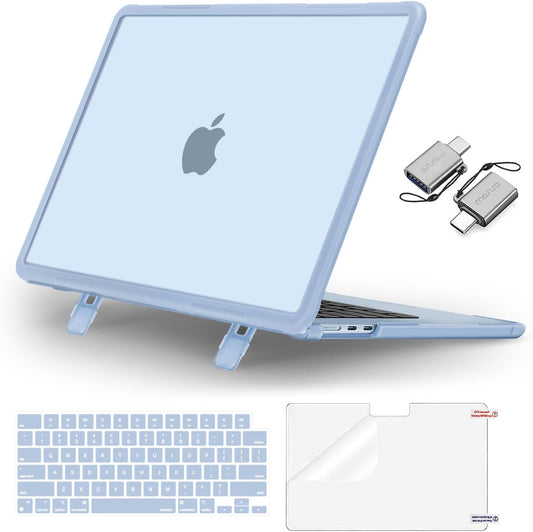 MOSISO 4 in 1 Matte Shock Resistant Hard Case Compatible with MacBook Air 15 Inch M5 M4 M3 M2 2023-2026 A3448 A3241 A3114 A2941, Foldable Kickstand Protective Cover With Keyboard Cover Screen Film USB-C Adapters, Multi Colors Available