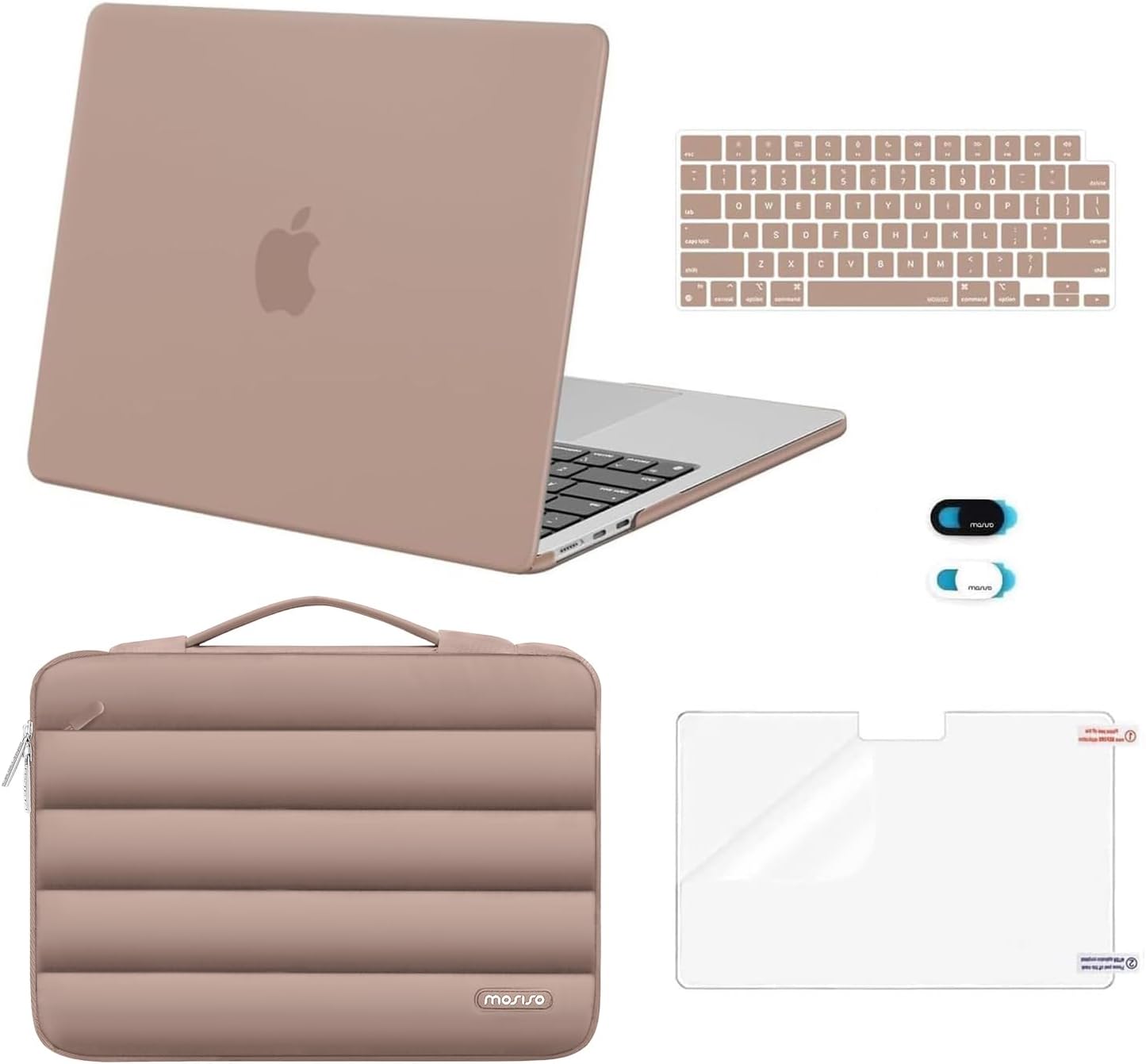MOSISO Compatible with MacBook Air 13 inch Case M5 2026 M4 2025 M3 M2 2024-2022 A3449 A3240 A3113 A2681, Hard Case&Puffy Bag&Keyboard Cover&Webcam Cover&ScreenFilm for MacBook Air 13.6, Antique Green