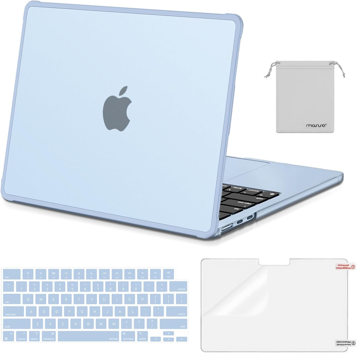 MOSISO for MacBook Air 13 inch Case M5 M4 M3 M2 2026-2022 A3449 A3240 A3113 A2681, Precision-Matched to Laptop Color,4 in 1 Kit TPU Bumper Reinforced Anti-Crack Shell for Mac Air 13.6, Midnight Clear mysite