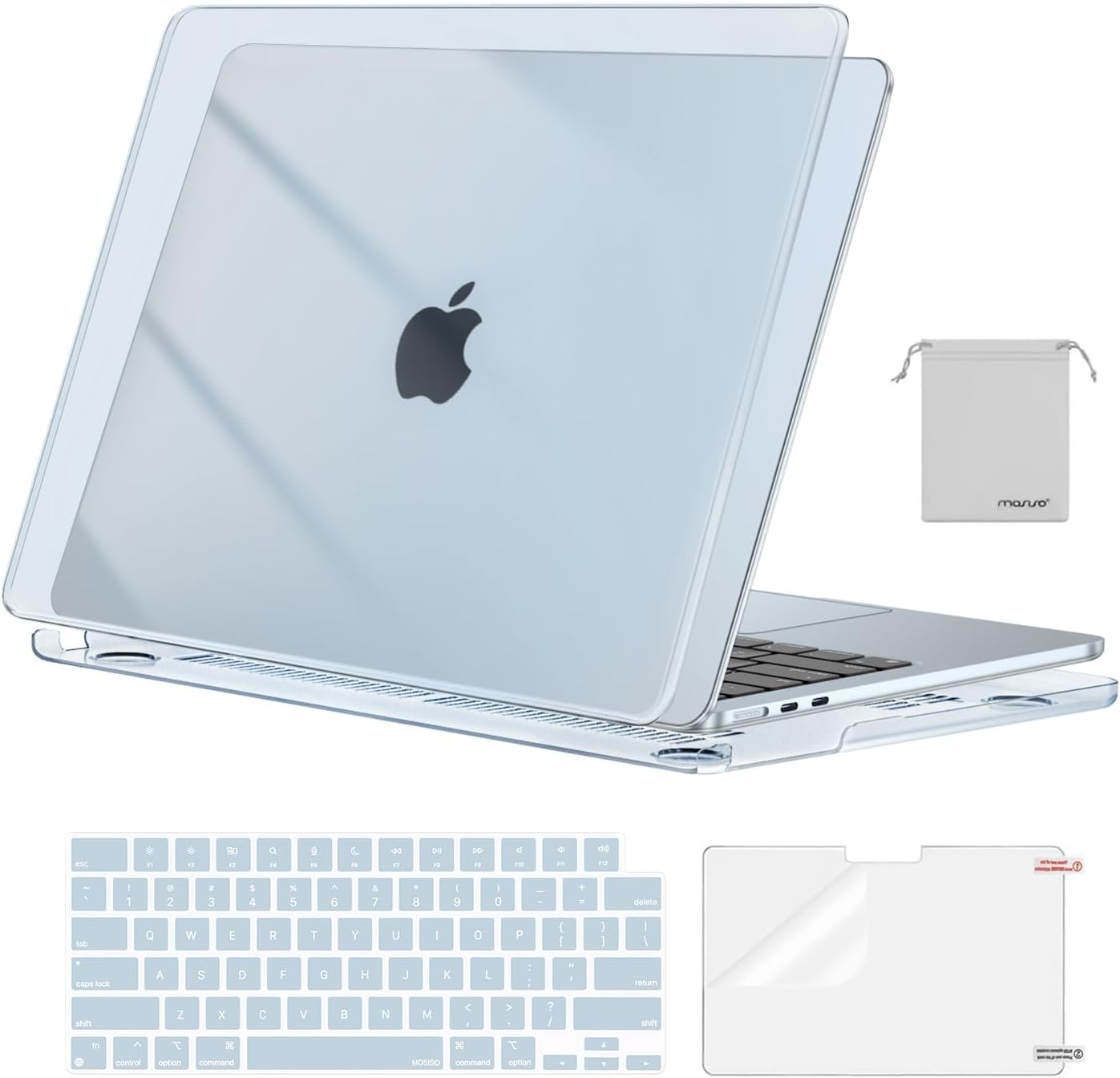 MOSISO Compatible with MacBook Air 13 inch Case M5 2026 M4 2025 M3 M2 2024-2022 A3449 A3240 A3113 A2681,Hard Shell&Keyboard Cover&Screen Film&Pouch for MacBook Air 13.6 inch Case, Crystal Clear