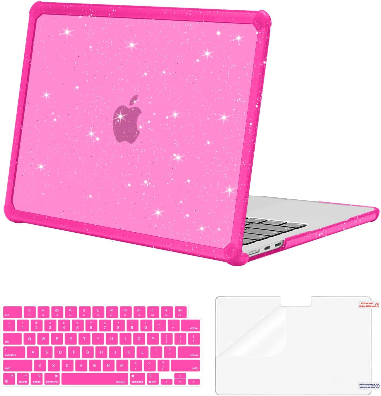 MOSISO Compatible with MacBook Air 13 inch Case M5 2026 M4 2025 M3 M2 2024-2022 A3449 A3240 A3113 A2681, Glitter Hard Case with TPU Bumper&Keyboard Cover&Screen Film for MacBook Air 13.6