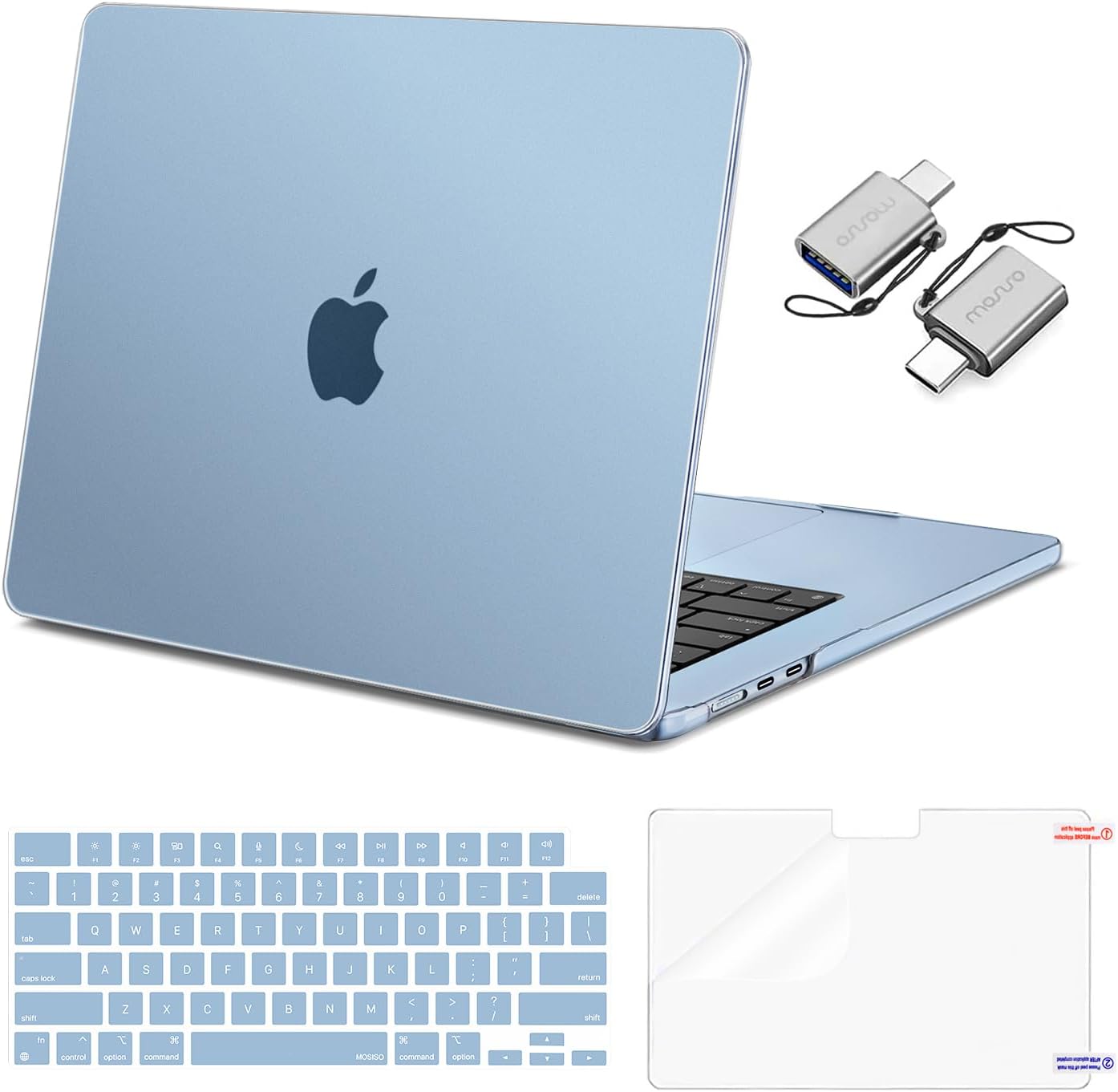 MOSISO Compatible with MacBook Air 15 inch Case M5 2026 M4 2025 M3 M2 2024 2023 A3448 A3241 A3114 A2941, Hard Shell&Keyboard Cover&Screen Film&Type C, Great for Study Travel Work, Crystal Clear
