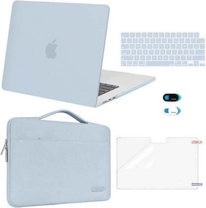 MOSISO 5‑in‑1 Hard‑Shell & Carry‑Sleeve Kit for MacBook Air 15(A3448/A3241/A3114/A2941), Keyboard‑Cover, Screen‑Film & Webcam‑Cover