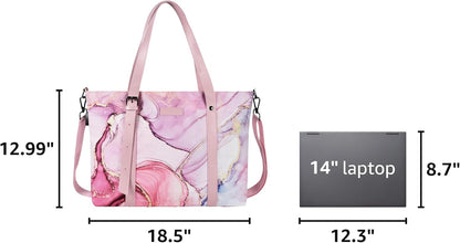 MOSISO USB Port Laptop Tote Bag (17-17.3 inch) with Adjustable Top Handle, Laptop Bag for Women, Polyester Work Travel Office Large Computer Shoulder Handbag Marble MO-MBH216
