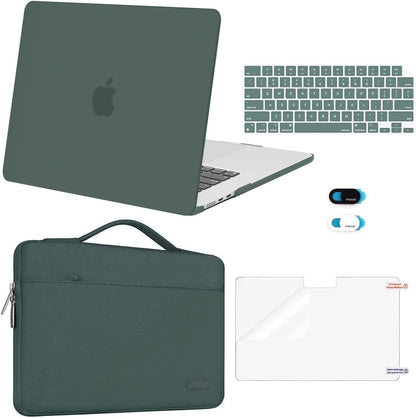 MOSISO 5‑in‑1 Hard‑Shell & Carry‑Sleeve Kit for MacBook Air 15(A3448/A3241/A3114/A2941), Keyboard‑Cover, Screen‑Film & Webcam‑Cover