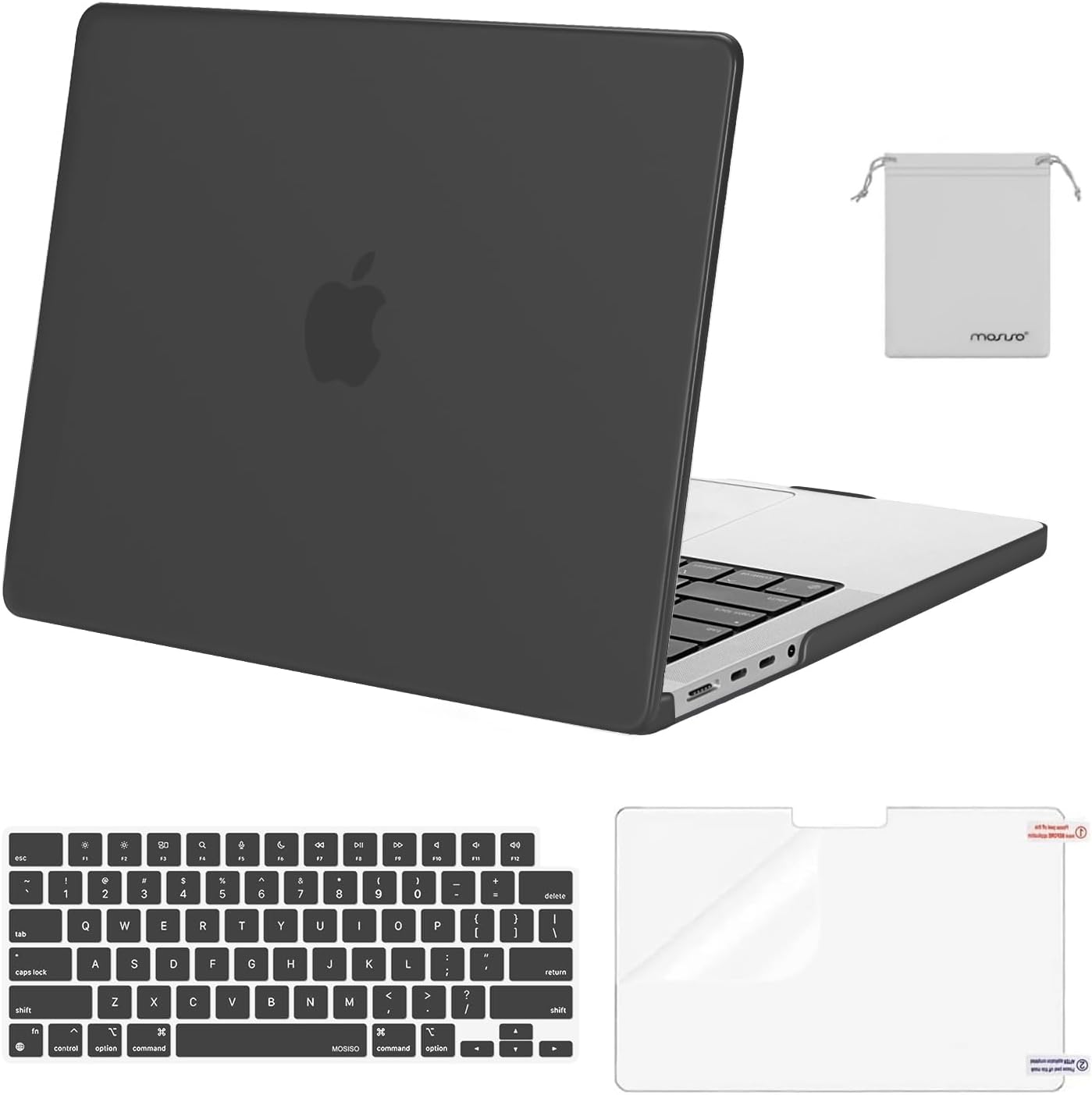 MOSISO Compatible with MacBook Pro 14 inch Case 2025 2024 2023 2022 2021 M4 M3 M2 M1 A3112 A3185 A3401 A2918 A2992 A2779 A2442, Plastic Hard Shell&Keyboard Cover&Screen Film&Pouch, Transparent