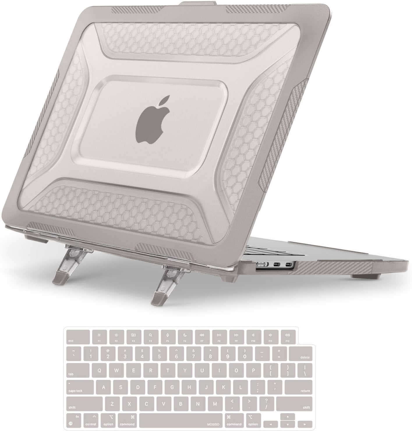 MOSISO Compatible with MacBook Air 15 inch Case M5 2026 M4 M3 M2 2025-2023 A3448 A3241 A3114 A2941, 2 in 1 Kit Honeycomb Shockproof Heavy Duty TPU Bumper Hard Case with Fold Kickstand