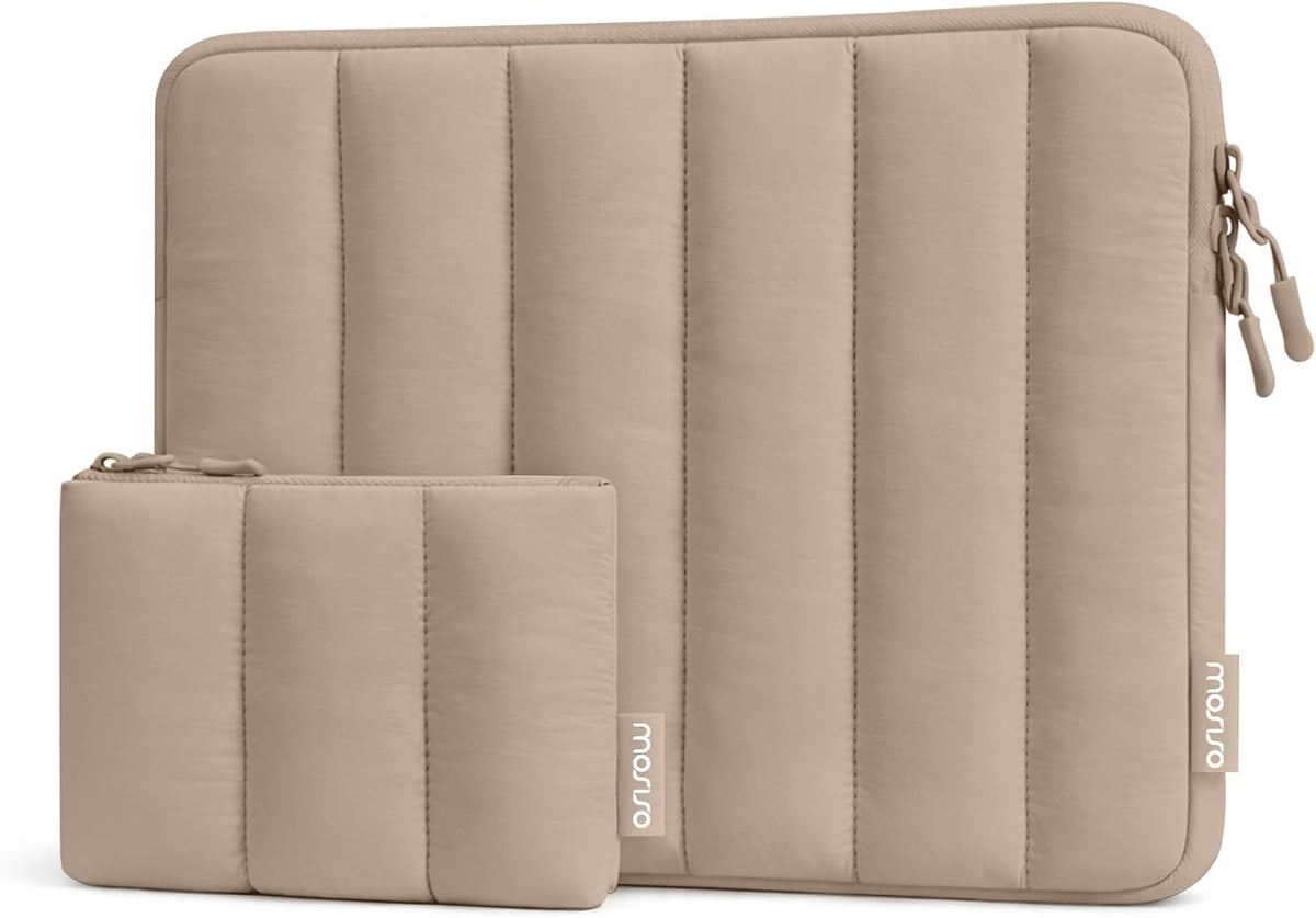 MOSISO Vertical Quilted Puffy Laptop Sleeve, 13.3/14/16 Inch Fit, 3 Layer Padding & Matching Color Accessory Pouch