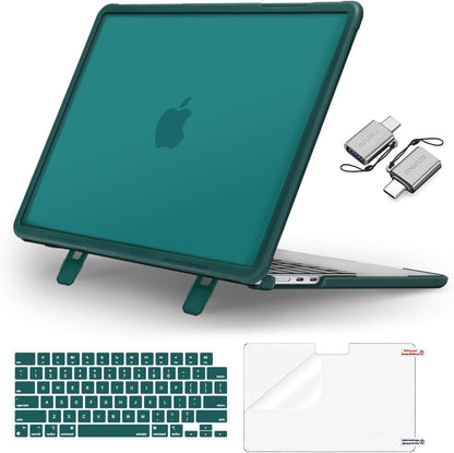 MOSISO Shock-Absorbing Cover Compatible with MacBook Air 13 inch Case M2-M5 2022-2026 A2681 A3113 A3240 A3449, 4 in 1 Kit Anti-Crack Hard Shell with Kickstand