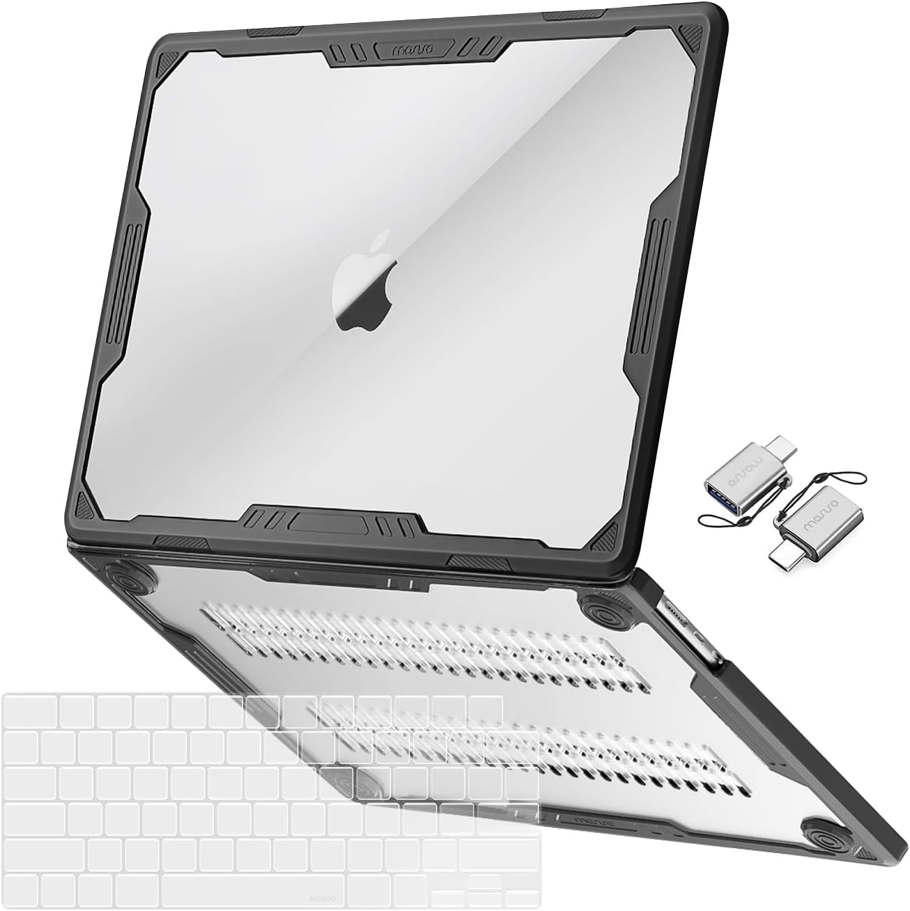 MOSISO Compatible with MacBook Air 15 inch Case M5 2026 M4 M3 M2 2025-2023 A3448 A3241 A3114 A2941,Symmetric Geometric Heavy Duty Protective Hard Shell with TPU Bumper&Keyboard Skin&Type C,Transparent