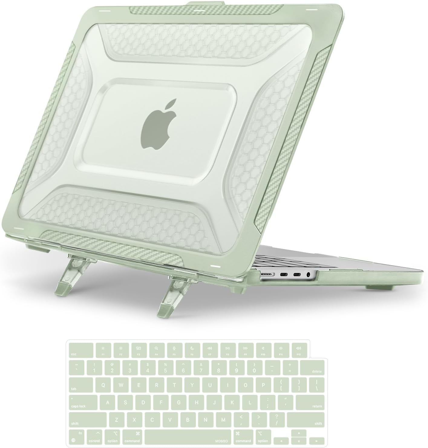 MOSISO Compatible with MacBook Pro 14 inch Case 2025-2021 M5 M4 M3 M2 M1 A3434 A3112 A3185 A3401 A2918 A2992 A2779 A2442,Honeycomb TPU Bumper Hard Case with Fold Kickstand&Keyboard Skin, Navy Blue