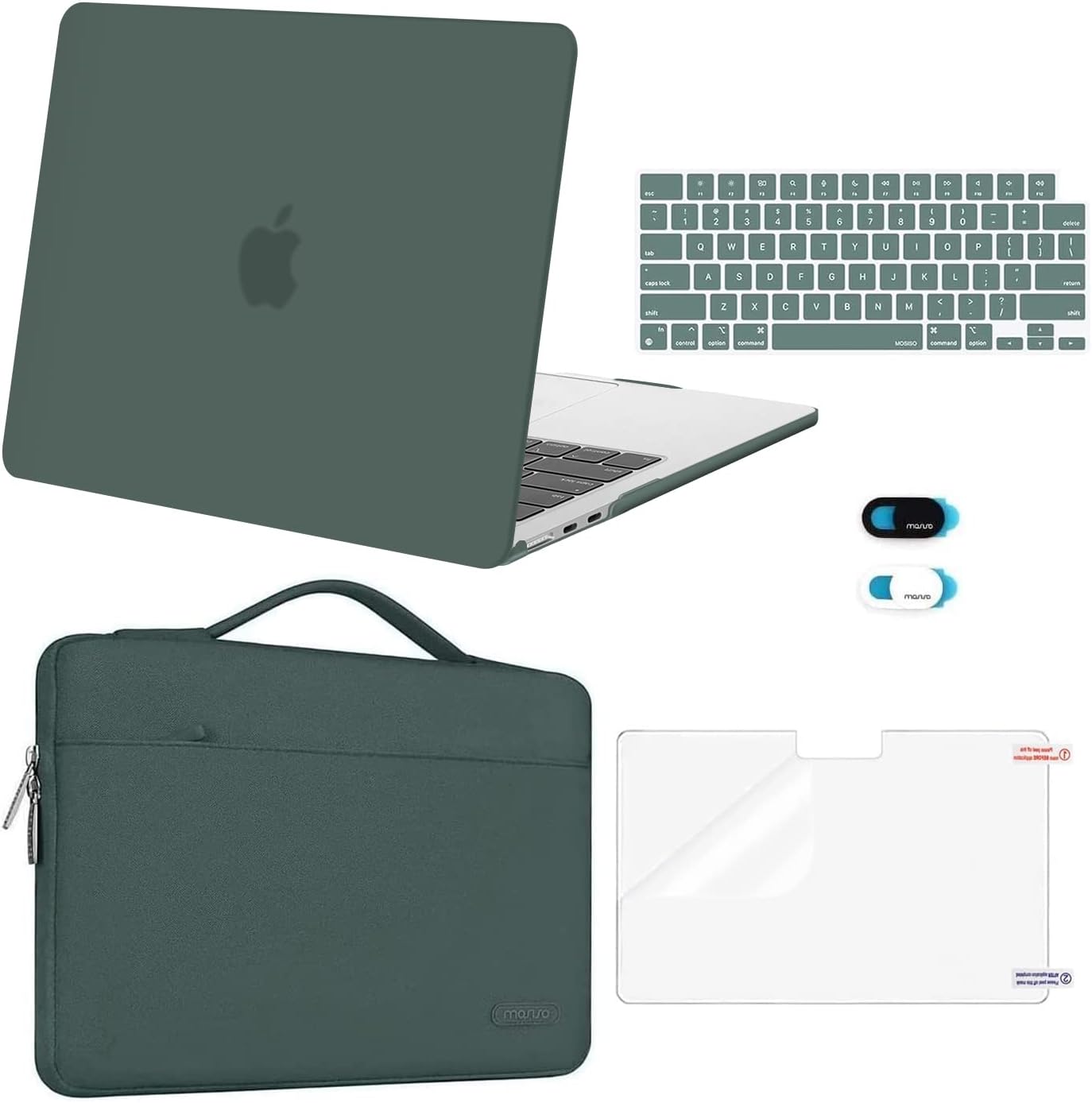 MOSISO Compatible with MacBook Air 13 inch Case M5 2026 M4 2025 M3 M2 2024-2022 A3449 A3240 A3113 A2681,Hard Shell&Sleeve Bag&Keyboard Skin&Webcam Cover&ScreenFilm for MacBook Air 13.6