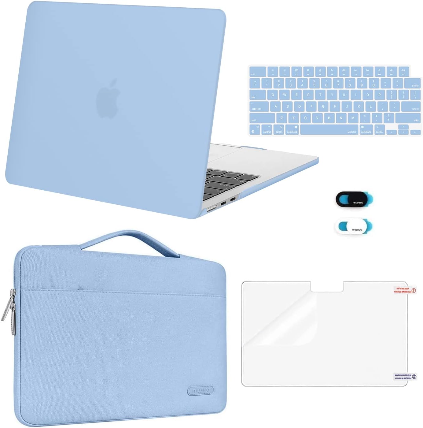 MOSISO Compatible with MacBook Air 13 inch Case M5 2026 M4 2025 M3 M2 2024-2022 A3449 A3240 A3113 A2681,Hard Shell&Sleeve Bag&Keyboard Skin&Webcam Cover&ScreenFilm for MacBook Air 13.6