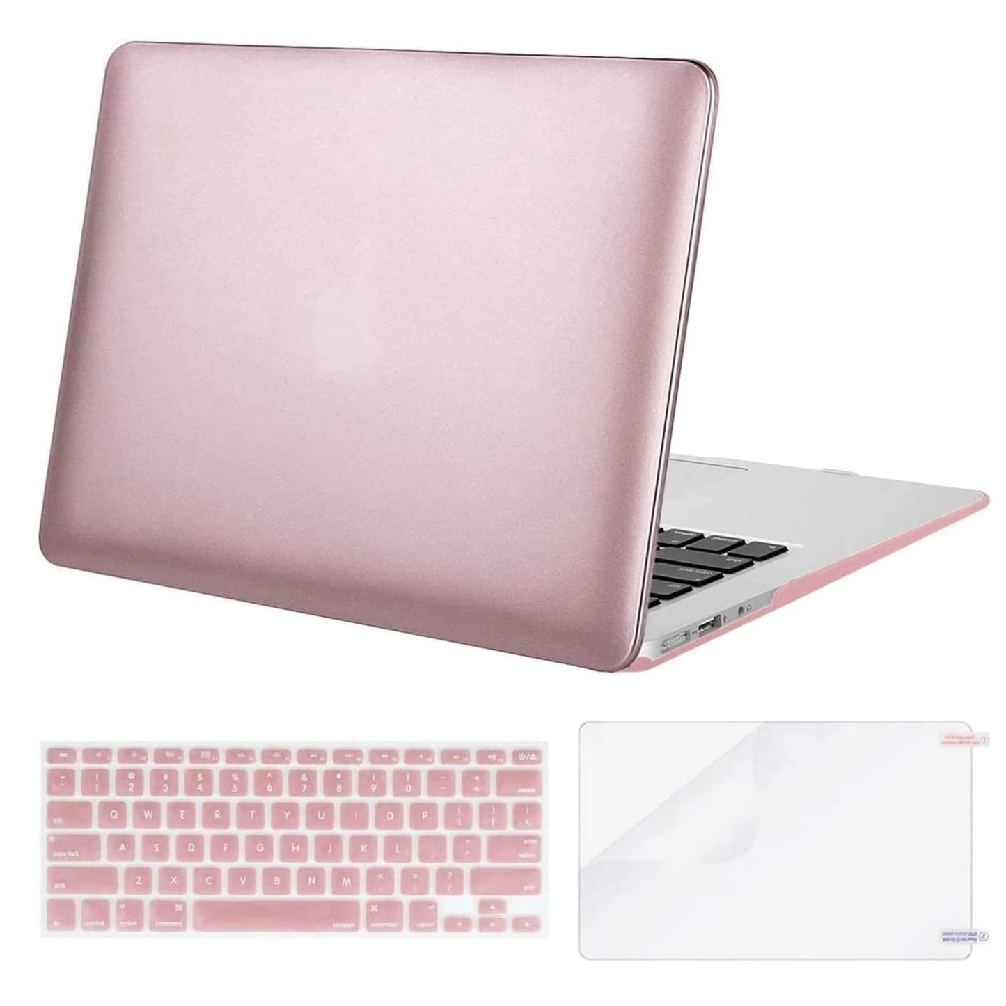 MOSISO Compatible with MacBook Air 13 inch Case (Models: A1369 & A1466, Older Version 2010-2017 Release), Protective Plastic Hard Shell Case & Keyboard Cover & Screen Protector, Rose Quartz
