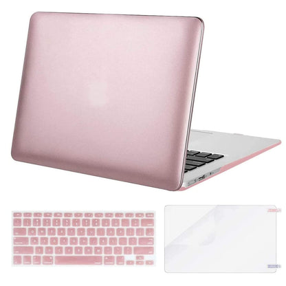 MOSISO Compatible with MacBook Air 13 inch Case (Models: A1369 & A1466, Older Version 2010-2017 Release), Protective Plastic Hard Shell Case & Keyboard Cover & Screen Protector, Rose Quartz