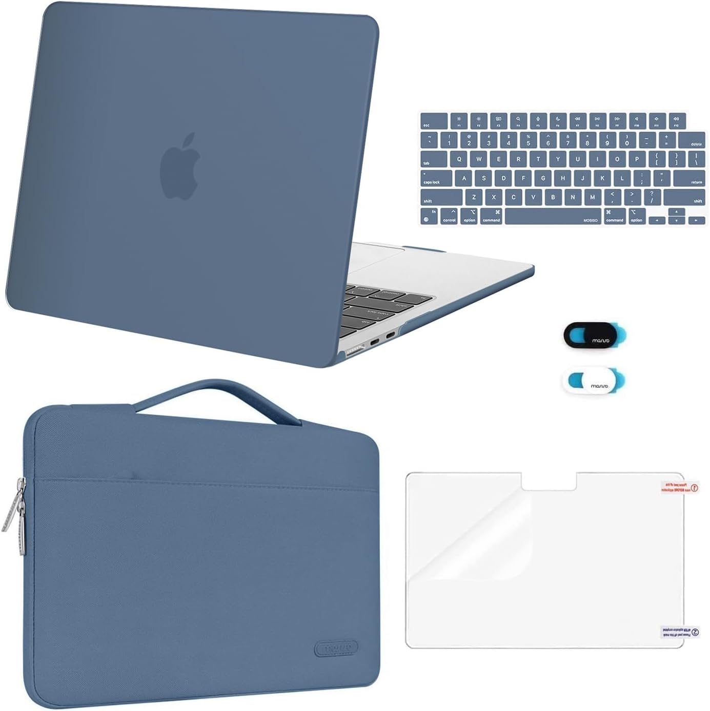 MOSISO Compatible with MacBook Air 13 inch Case M5 2026 M4 2025 M3 M2 2024-2022 A3449 A3240 A3113 A2681,Hard Shell&Sleeve Bag&Keyboard Skin&Webcam Cover&ScreenFilm for MacBook Air 13.6