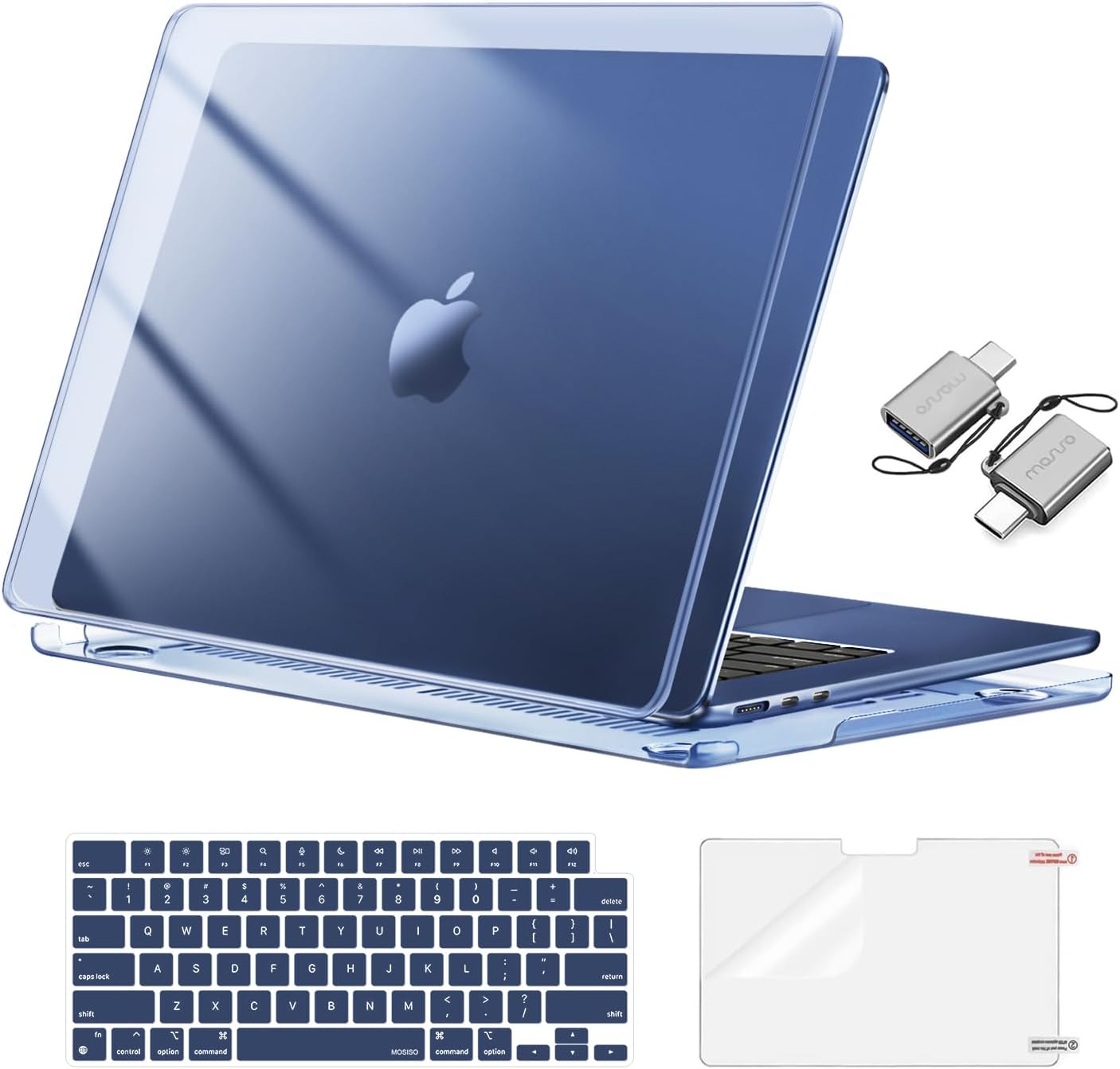 MOSISO Compatible with MacBook Air 15 inch Case M5 2026 M4 2025 M3 M2 2024 2023 A3448 A3241 A3114 A2941, Hard Shell&Keyboard Cover&Screen Film&Type C, Great for Study Travel Work, Crystal Clear