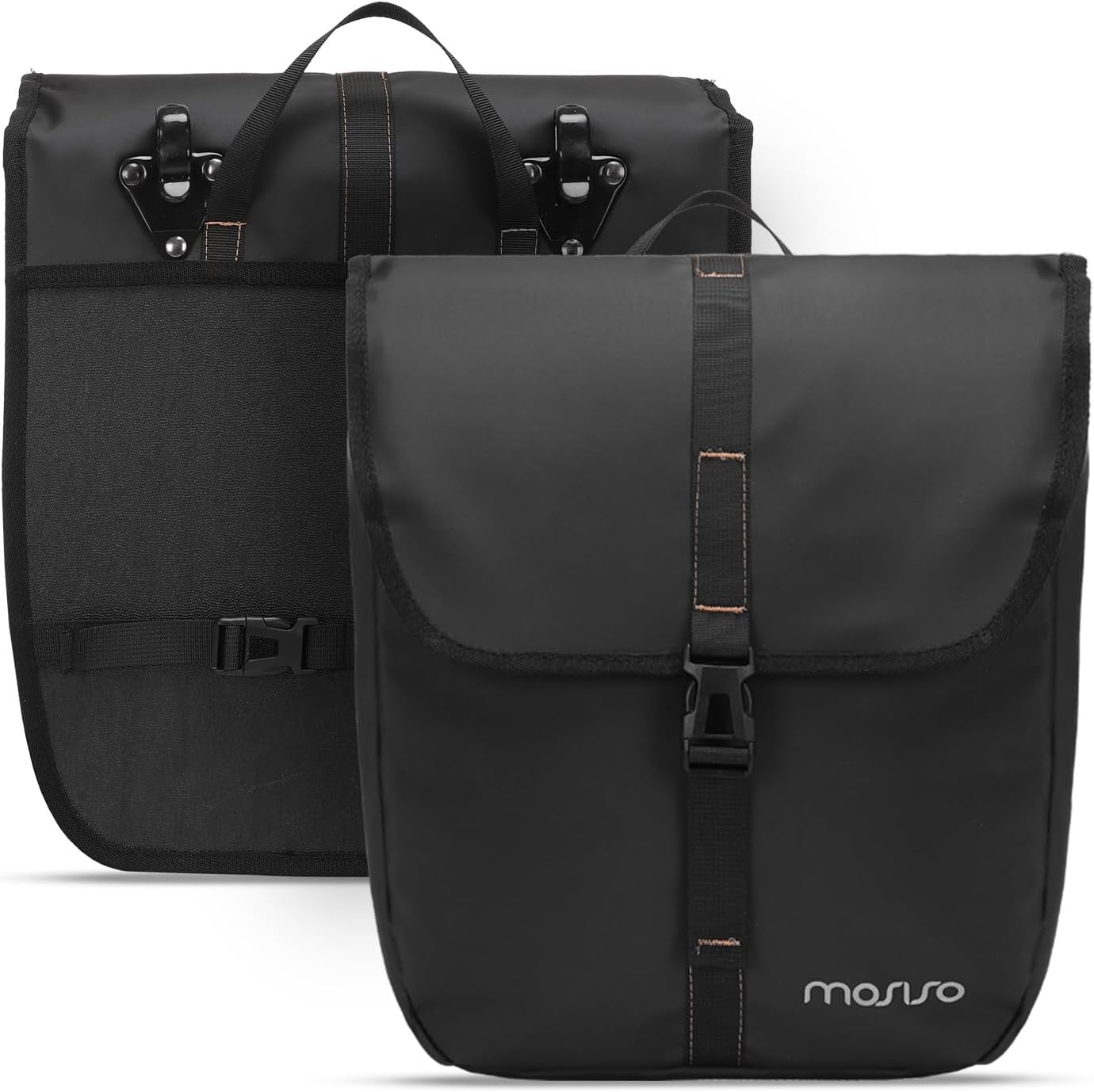 MOSISO 20L Bike Panniers, 2 Pack Waterproof Panniers Bike Bag, Large Capacity Flap Bicycle Rear Rack Seat Luggage Storage Trunk Bag for Road Mountain Cycling Traveling Commuting, Black