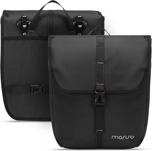 MOSISO 20L Bike Panniers, 2 Pack Waterproof Panniers Bike Bag, Large Capacity Flap Bicycle Rear Rack Seat Luggage Storage Trunk Bag for Road Mountain Cycling Traveling Commuting, Black