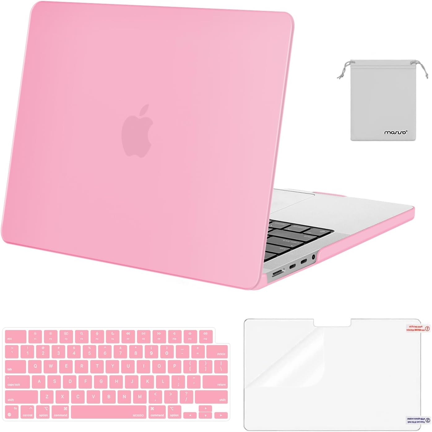 MOSISO Compatible with MacBook Pro 14 inch Case 2025 2024 2023 2022 2021 M4 M3 M2 M1 A3112 A3185 A3401 A2918 A2992 A2779 A2442, Plastic Hard Shell&Keyboard Cover&Screen Film&Pouch, Transparent