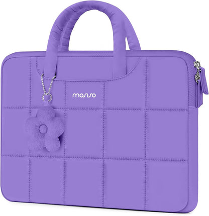 MOSISO Laptop Case 13.3-16 inch,13.3/14/16 inch Puffy Laptop Sleeve Compatible with MacBook Neo 13/Air 13 13.6/Pro/Pro 14,HP Dell ASUS Lenovo,Rectangle Quilted Bag with Handle&Flower Pendant