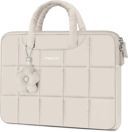 MOSISO Laptop Case 13.3-16 inch,13.3/14/16 inch Puffy Laptop Sleeve Compatible with MacBook Neo 13/Air 13 13.6/Pro/Pro 14,HP Dell ASUS Lenovo,Rectangle Quilted Bag with Handle&Flower Pendant