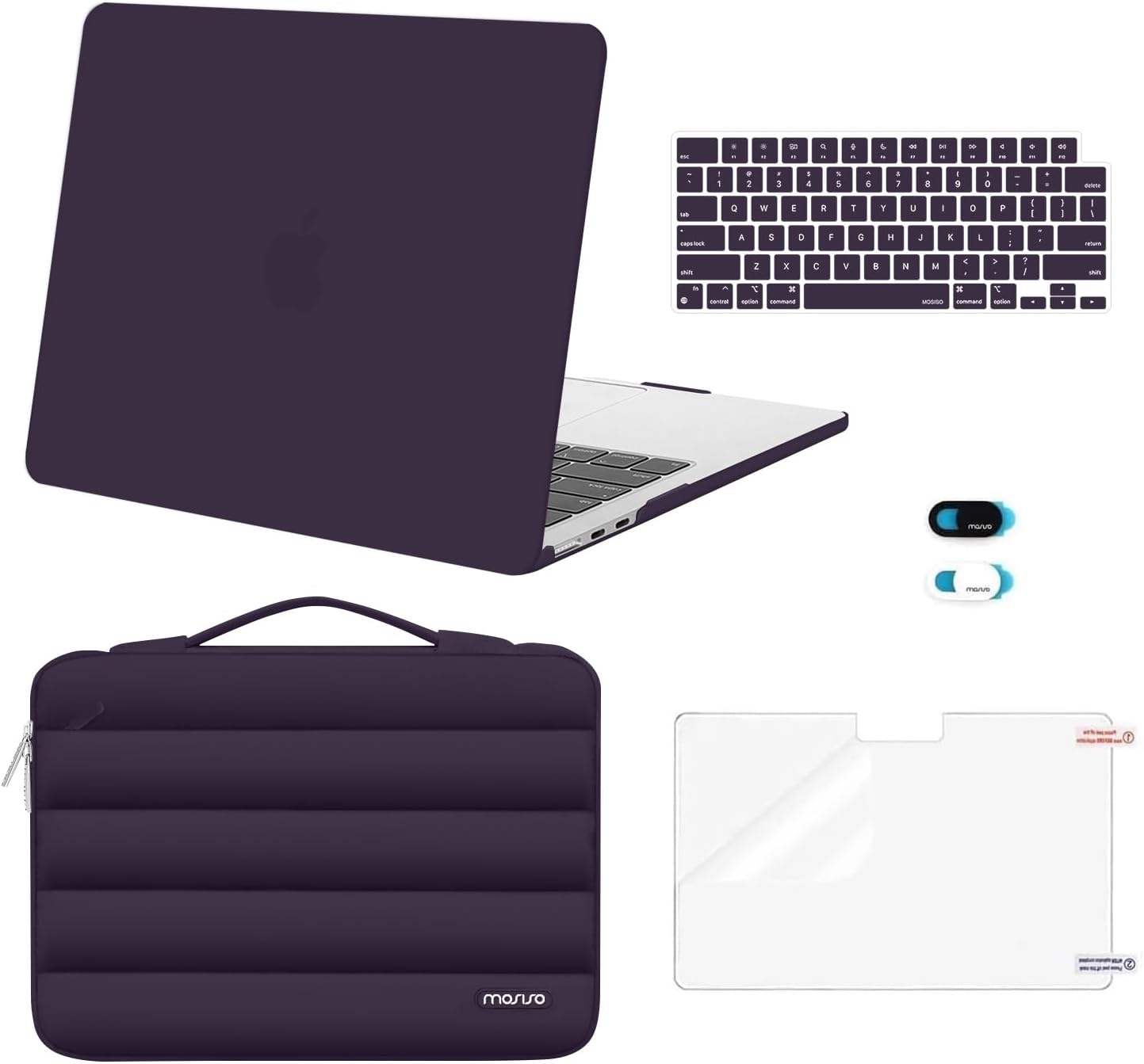 MOSISO Compatible with MacBook Air 13 inch Case M5 2026 M4 2025 M3 M2 2024-2022 A3449 A3240 A3113 A2681, Hard Case&Puffy Bag&Keyboard Cover&Webcam Cover&ScreenFilm for MacBook Air 13.6, Antique Green