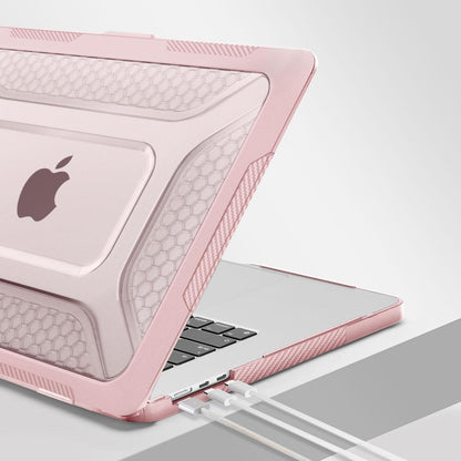 MOSISO Compatible with MacBook Air 15 inch Case 2025 2024 2023 M4 A3241 M3 A3114 M2 A2941, Honeycomb Shockproof Heavy Duty TPU Bumper Plastic Hard Case with Fold Kickstand&Keyboard Cover, Pink