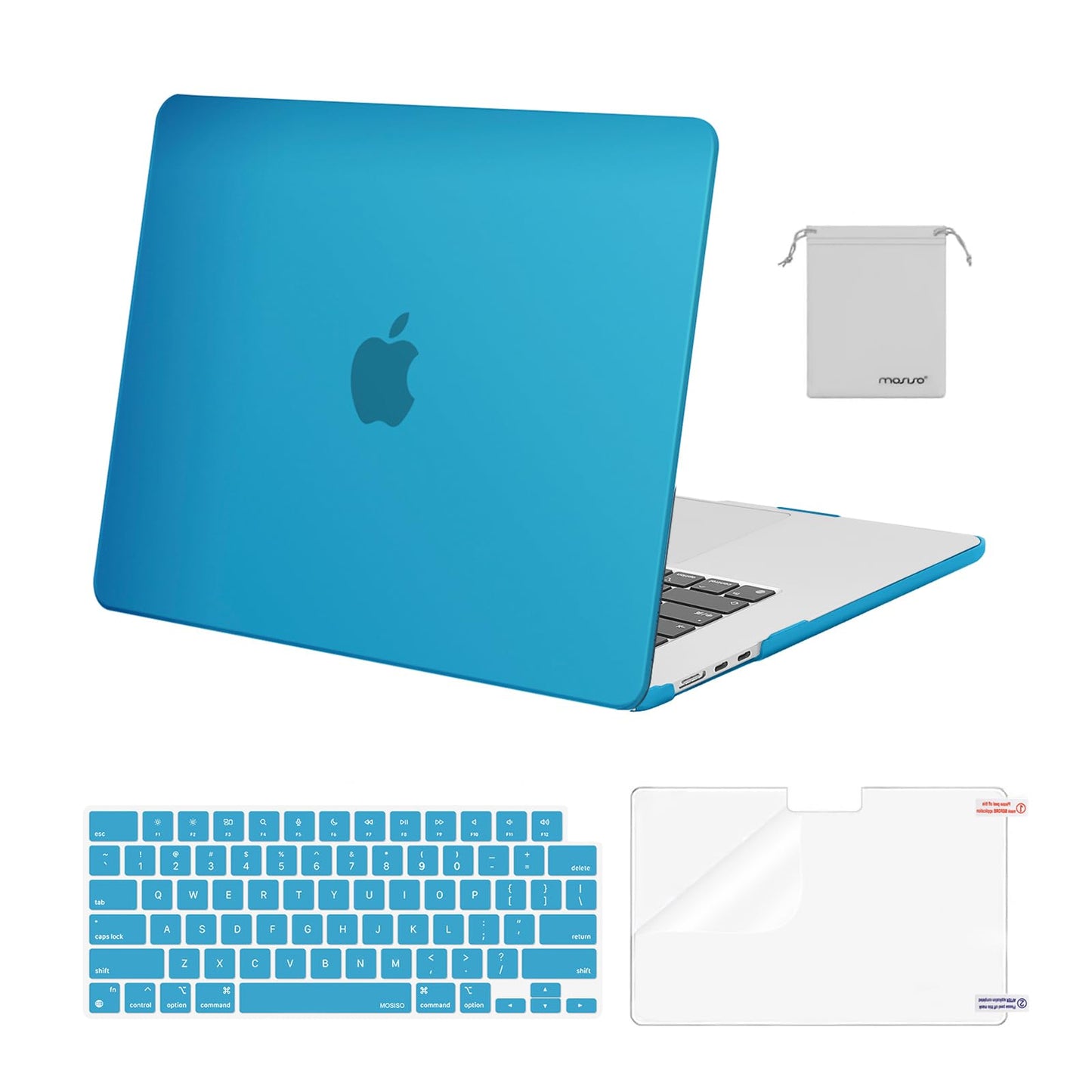 MOSISO Compatible with MacBook Air 15 inch Case M4 M3 M2 2025 2024 2023 Release A3241 A3114 A2941 with Touch ID, Plastic Hard Shell Case&Keyboard Cover&Screen Protector&Storage Bag, Crystal Clear